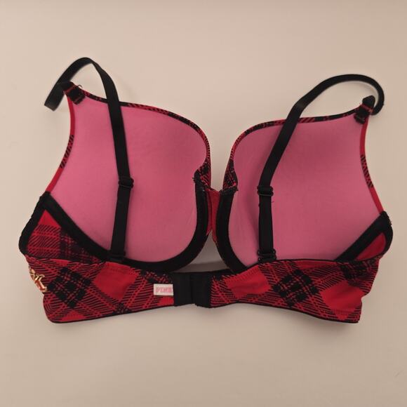 Victorias Secret Pink Bra Women 34C Where Everywhere Push Up Red Plaid Y2K - Picture 3 of 4